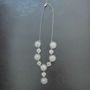 Silver necklace with blue & orange details